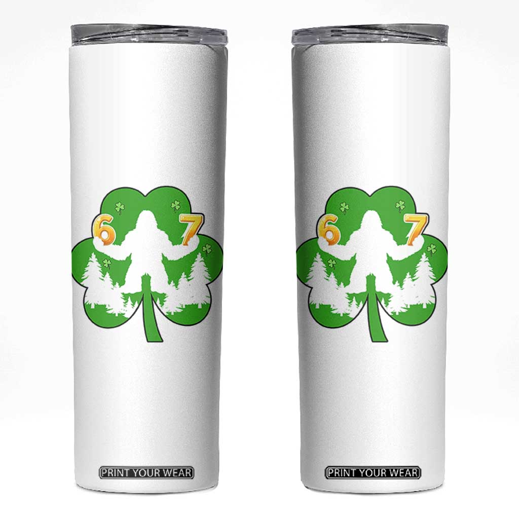 St Patricks Day Bigfoot Shamrock Skinny Tumbler Six Seven Meme TS12 White Print Your Wear