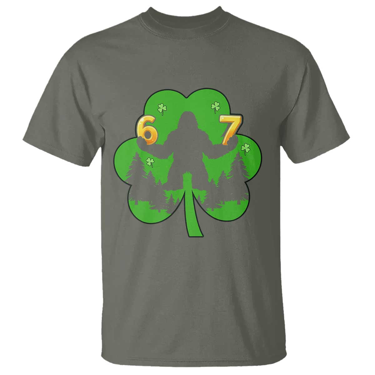 St Patricks Day Bigfoot Shamrock T Shirt Six Seven Meme TS12 Military Green Print Your Wear