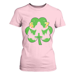 St Patricks Day Bigfoot Shamrock T Shirt For Women Six Seven Meme TS12 Light Pink Print Your Wear