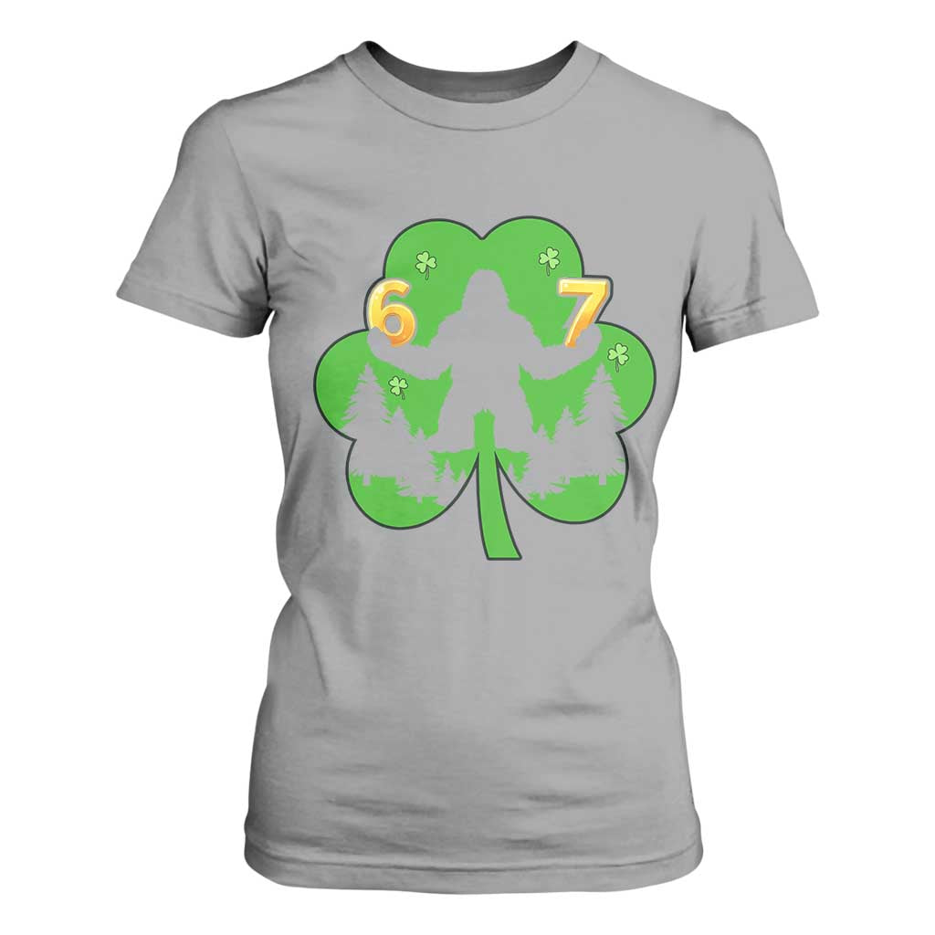 St Patricks Day Bigfoot Shamrock T Shirt For Women Six Seven Meme TS12 Sport Gray Print Your Wear