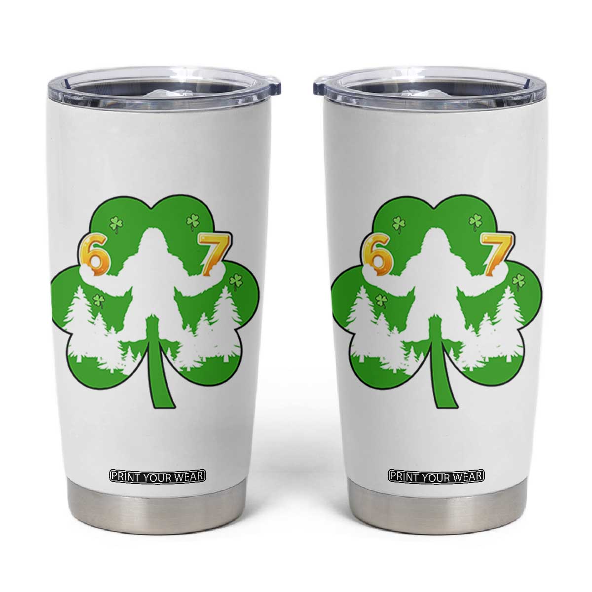 St Patricks Day Bigfoot Shamrock Tumbler Cup Six Seven Meme TS12 White Print Your Wear