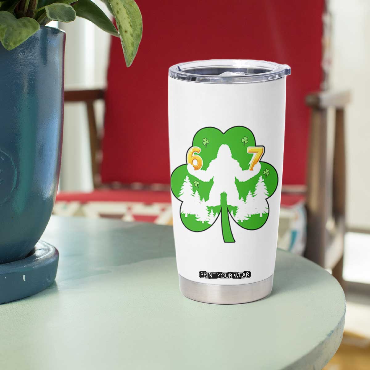 St Patricks Day Bigfoot Shamrock Tumbler Cup Six Seven Meme TS12 Print Your Wear