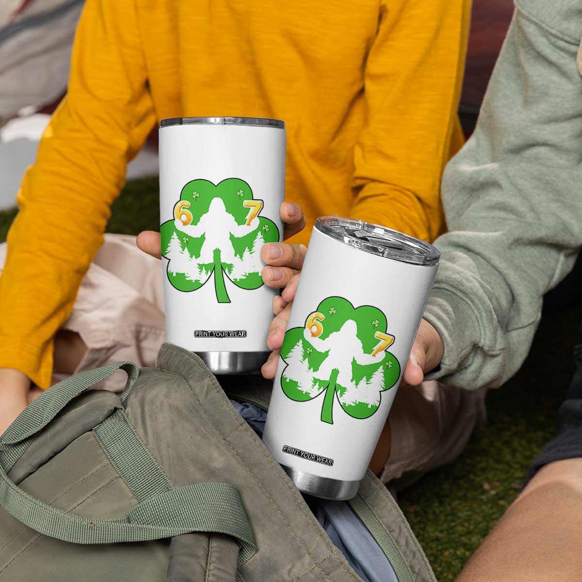 St Patricks Day Bigfoot Shamrock Tumbler Cup Six Seven Meme TS12 Print Your Wear