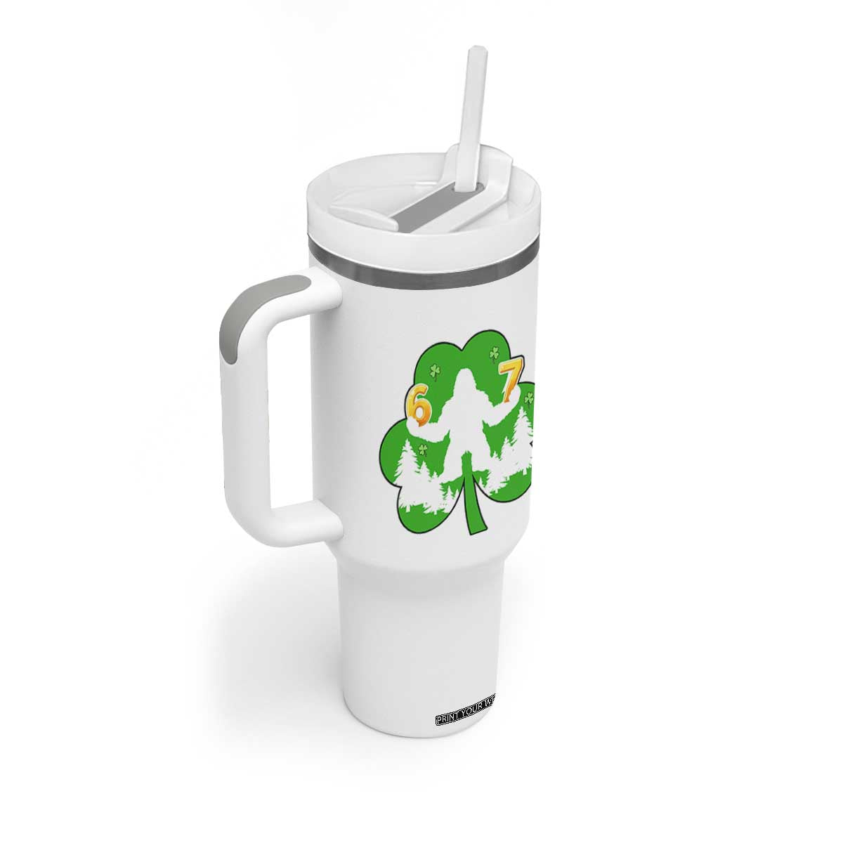 St Patricks Day Bigfoot Shamrock Tumbler With Handle Six Seven Meme TS12 Print Your Wear