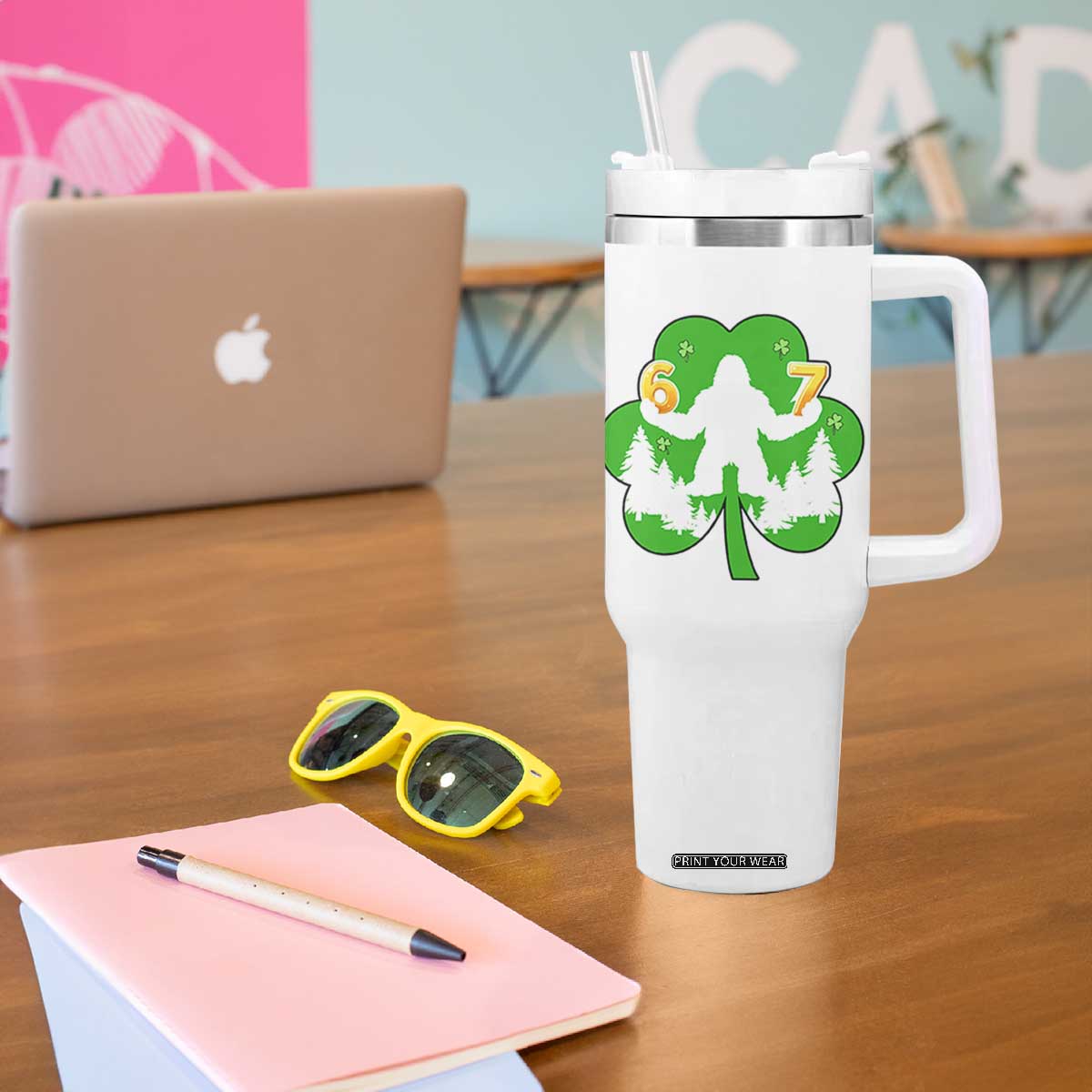 St Patricks Day Bigfoot Shamrock Tumbler With Handle Six Seven Meme TS12 Print Your Wear