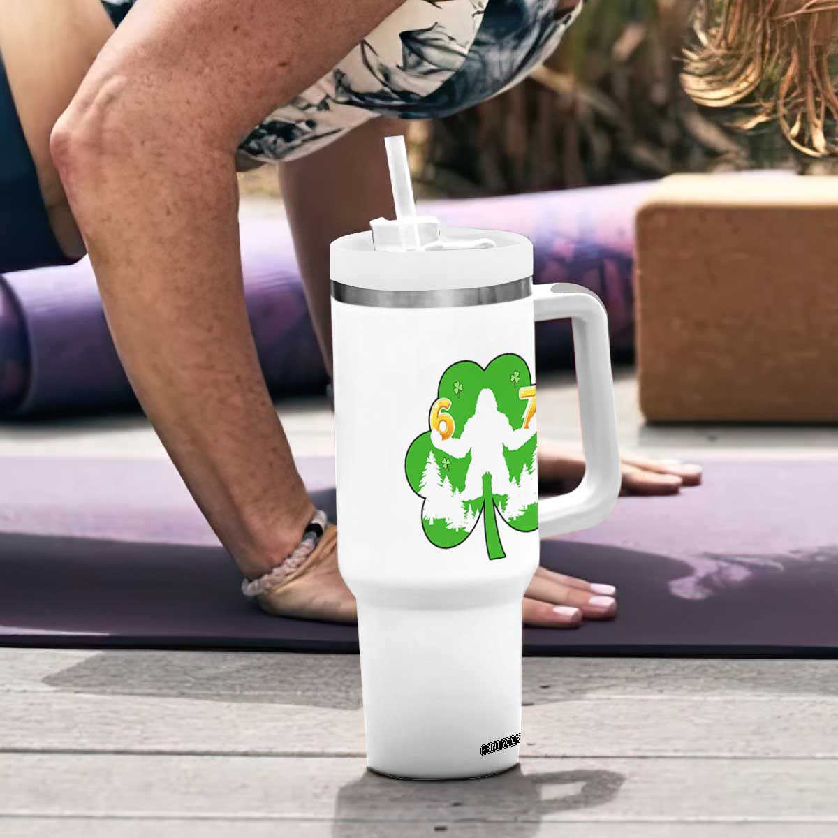 St Patricks Day Bigfoot Shamrock Tumbler With Handle Six Seven Meme TS12 Print Your Wear