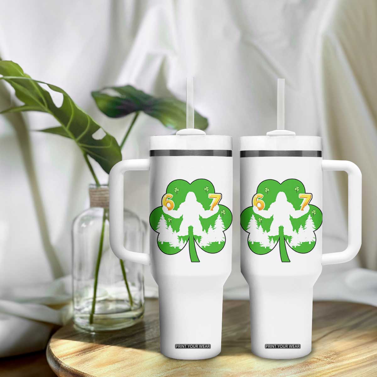 St Patricks Day Bigfoot Shamrock Tumbler With Handle Six Seven Meme TS12 Print Your Wear