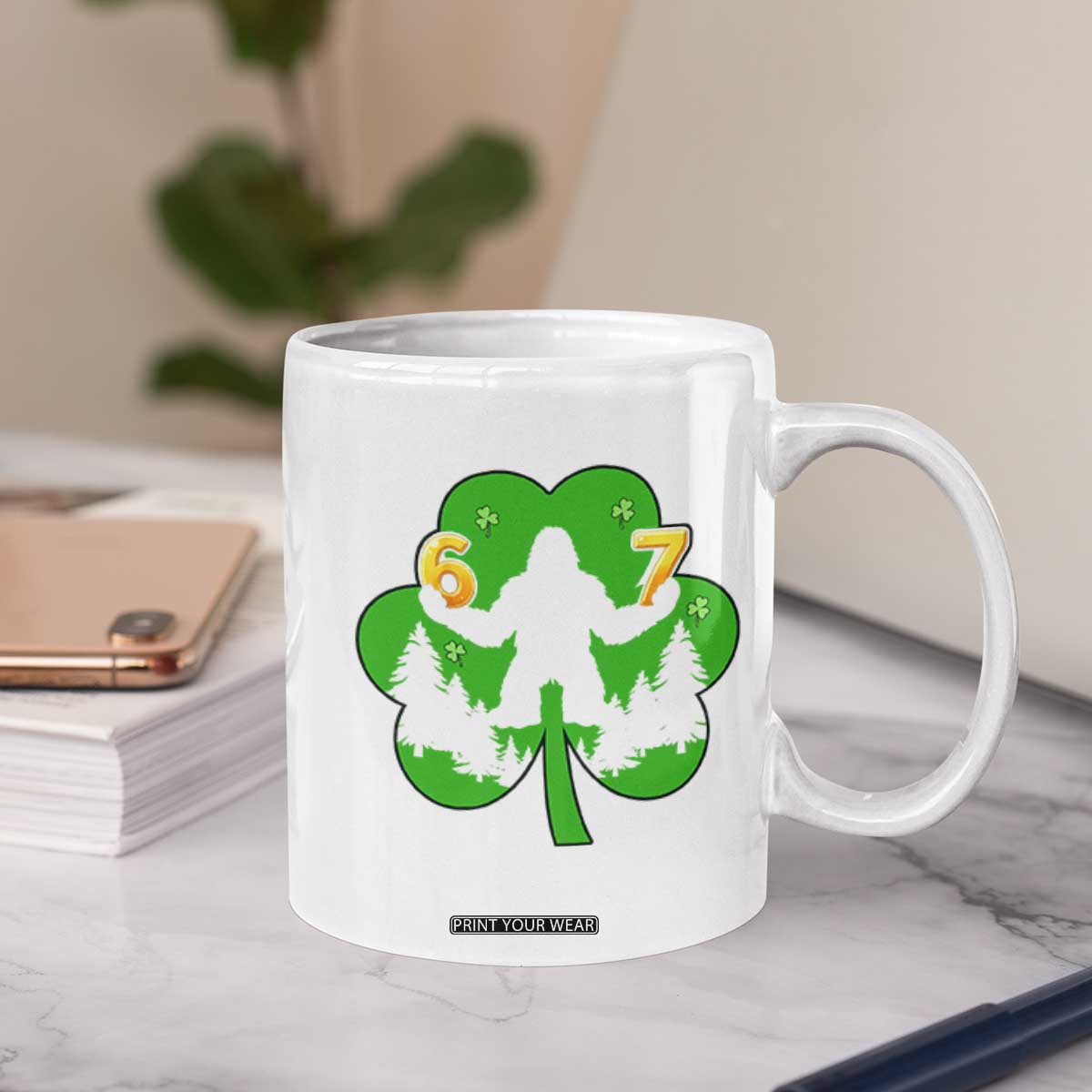 St Patricks Day Bigfoot Shamrock Coffee Mug Six Seven Meme TS12 Print Your Wear