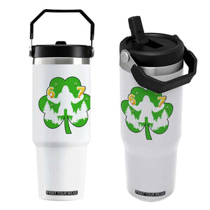 St Patricks Day Bigfoot Shamrock Flip Straw Tumbler Six Seven Meme TS12 One Size: 30 oz White Print Your Wear