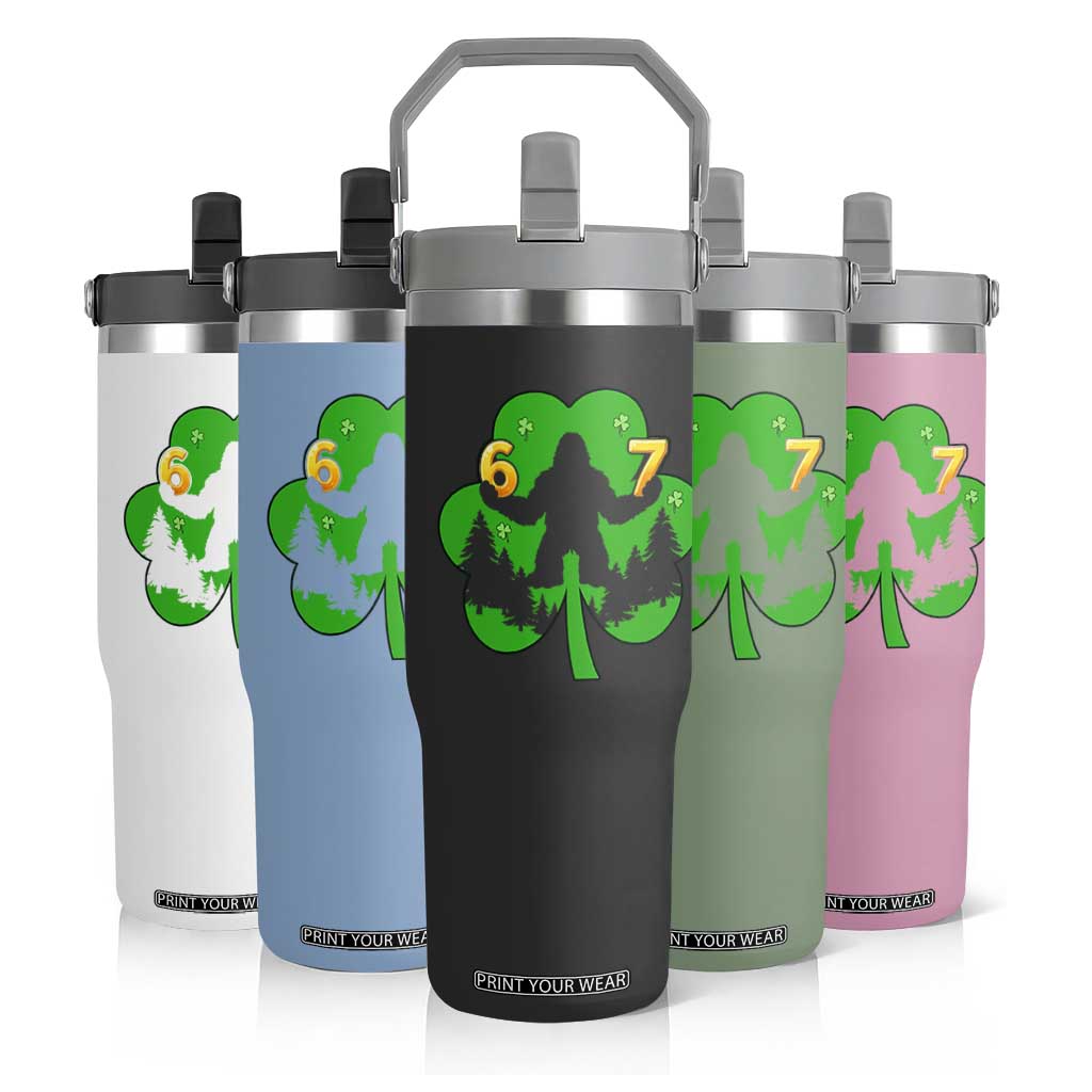 St Patricks Day Bigfoot Shamrock Flip Straw Tumbler Six Seven Meme TS12 Print Your Wear