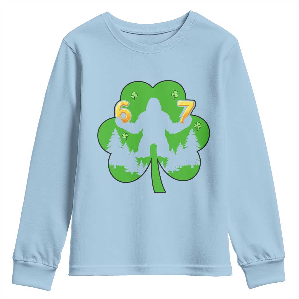 St Patricks Day Bigfoot Shamrock Youth Sweatshirt Six Seven Meme TS12 Light Blue Print Your Wear