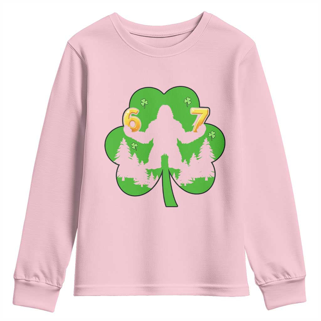 St Patricks Day Bigfoot Shamrock Youth Sweatshirt Six Seven Meme TS12 Light Pink Print Your Wear