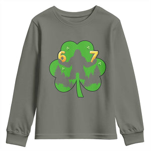 St Patricks Day Bigfoot Shamrock Youth Sweatshirt Six Seven Meme TS12 Military Green Print Your Wear