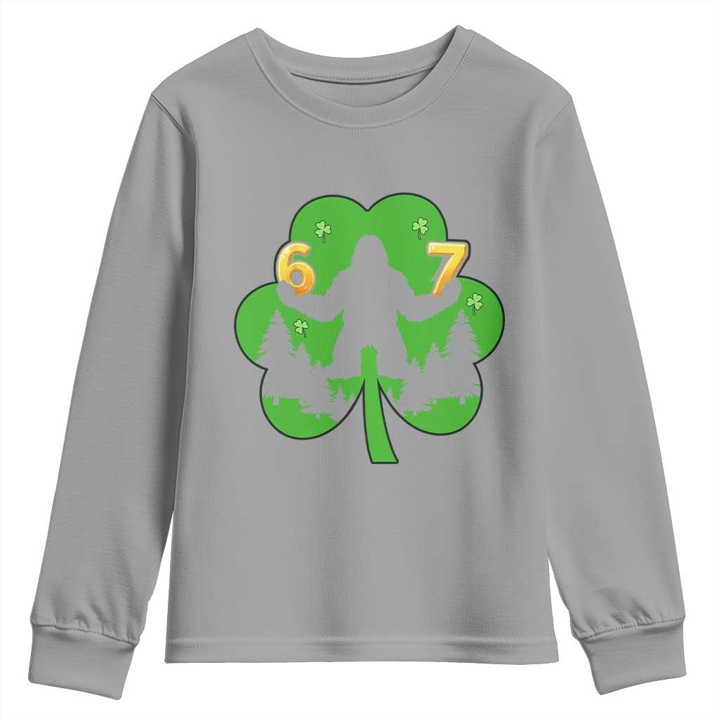 St Patricks Day Bigfoot Shamrock Youth Sweatshirt Six Seven Meme TS12 Sport Gray Print Your Wear