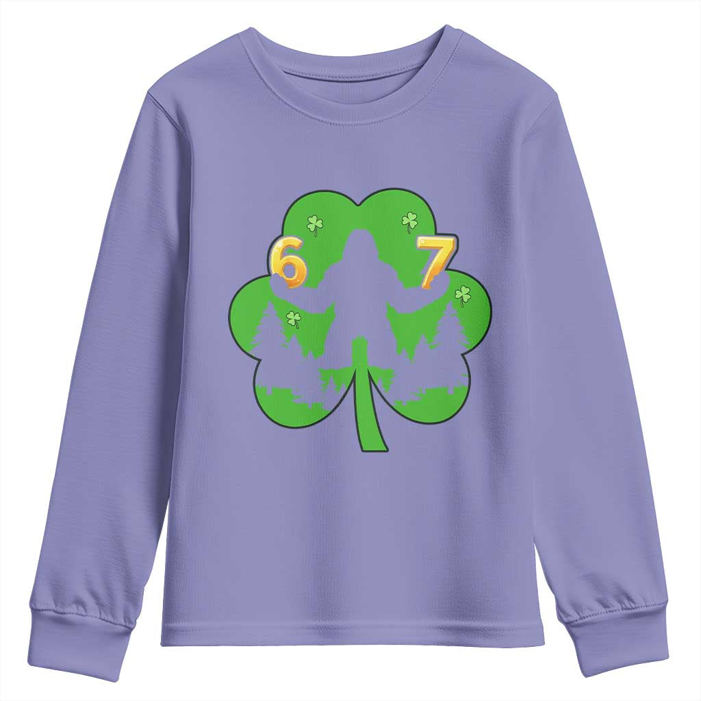 St Patricks Day Bigfoot Shamrock Youth Sweatshirt Six Seven Meme TS12 Violet Print Your Wear
