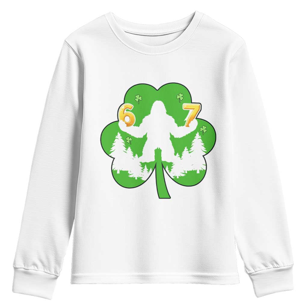 St Patricks Day Bigfoot Shamrock Youth Sweatshirt Six Seven Meme TS12 White Print Your Wear