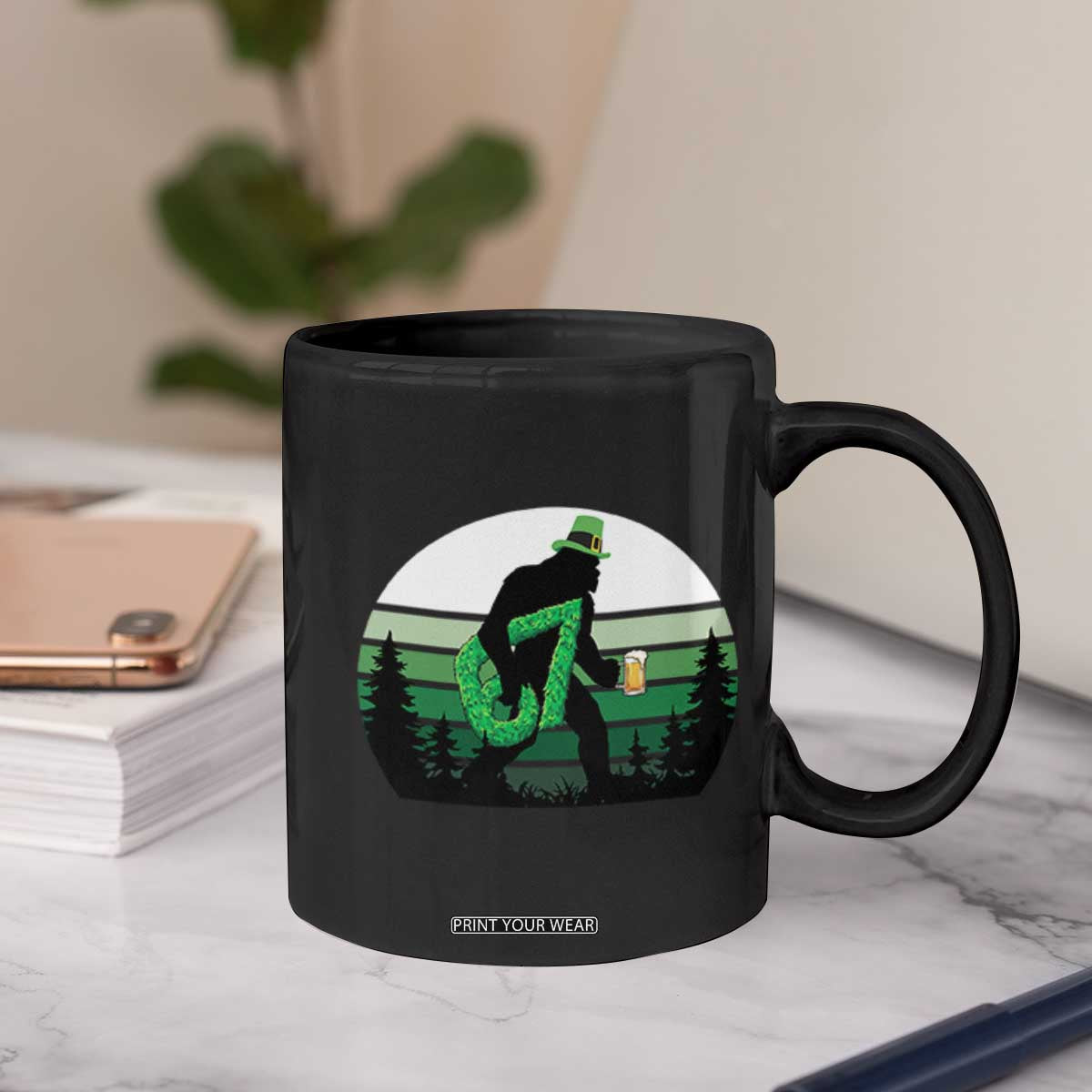 Funny St Patricks Bigfoot Says Six Seven Coffee Mug Gen Z Irish Gift TS12 Print Your Wear