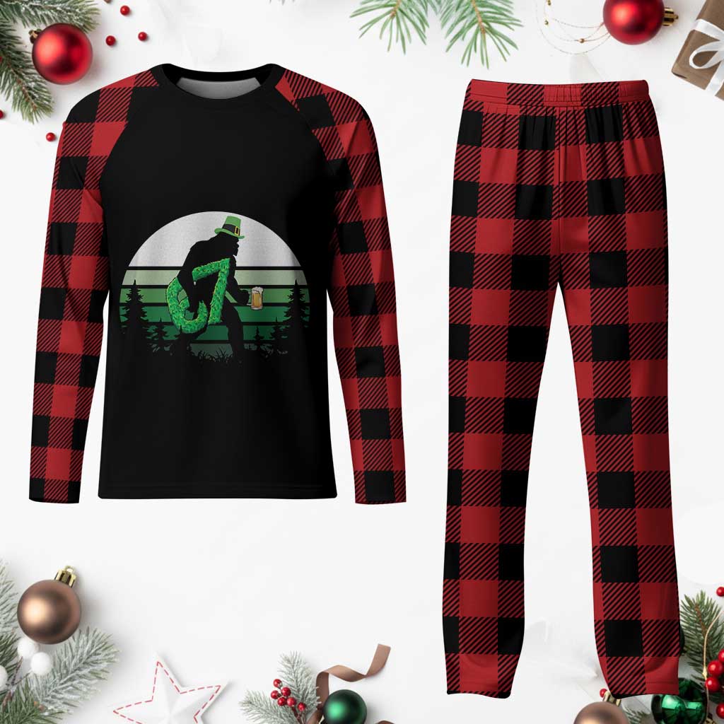 Funny St Patricks Bigfoot Says Six Seven Plaid Pajama Set Gen Z Irish Gift TS12 Buffalo Plaid Print Your Wear