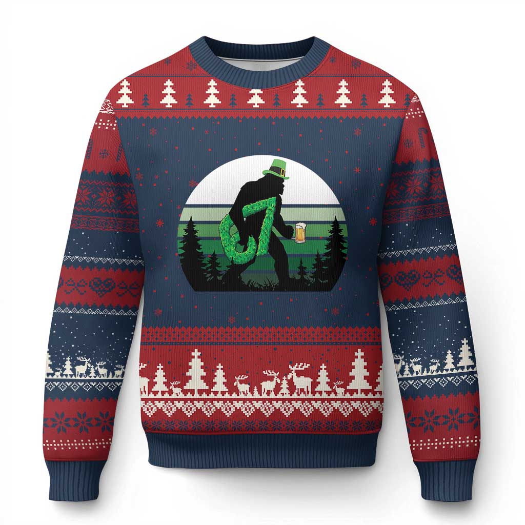 Funny St Patricks Bigfoot Says Six Seven Ugly Christmas Sweater Gen Z Irish Gift TS12 Navy Red Print Your Wear