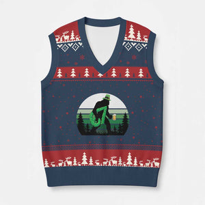 Funny St Patricks Bigfoot Says Six Seven V-Neck Knit Sweater Vest Gen Z Irish Gift TS12 Navy Red Print Your Wear