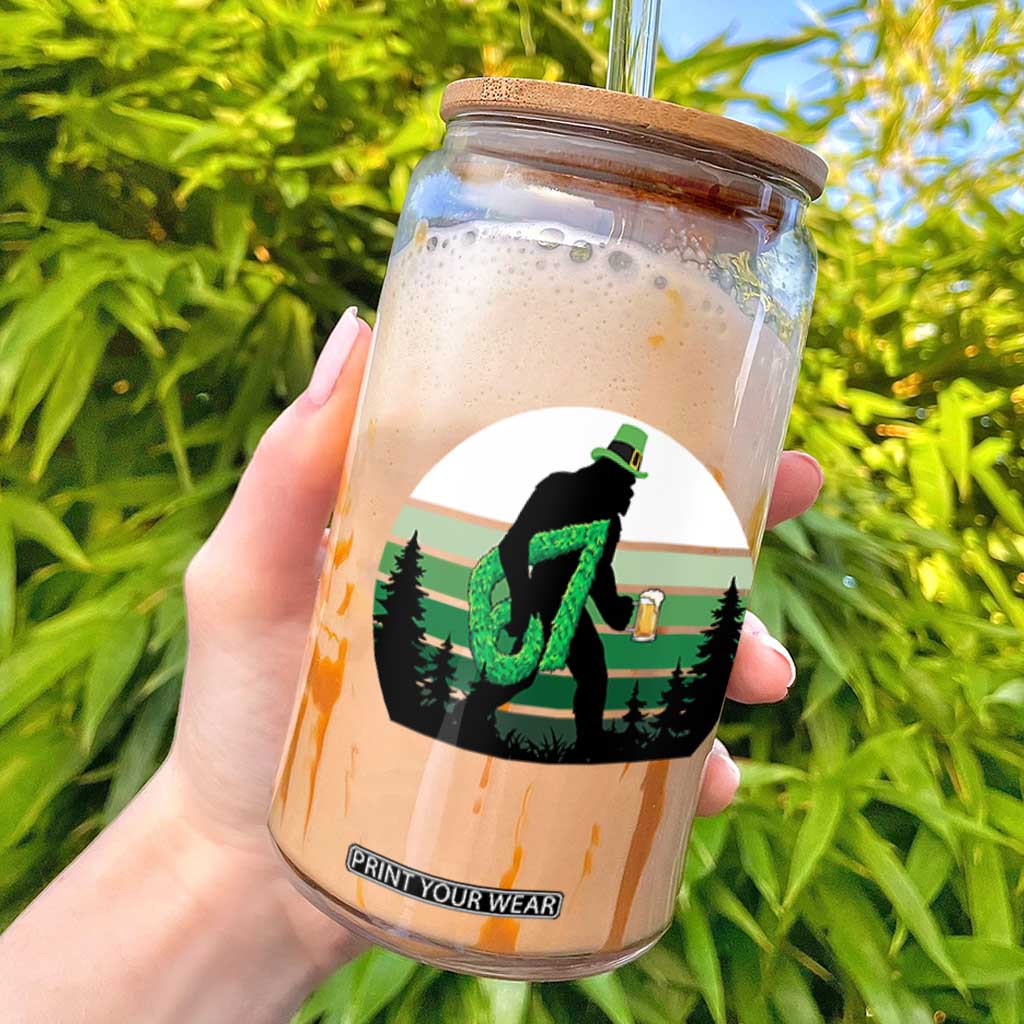 Funny St Patricks Bigfoot Says Six Seven Glass Can Gen Z Irish Gift TS12 Black Print Your Wear
