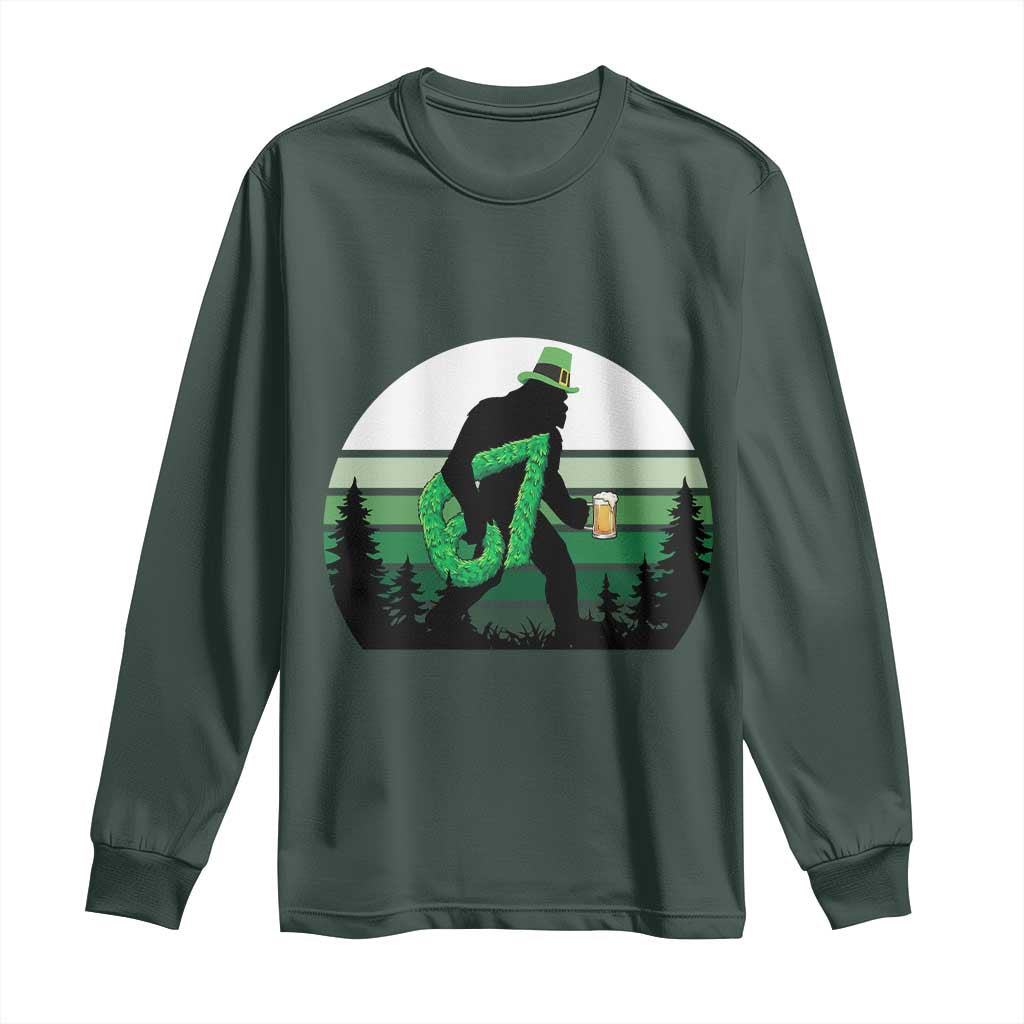 Funny St Patricks Bigfoot Says Six Seven Long Sleeve Shirt Gen Z Irish Gift TS12 Dark Forest Green Print Your Wear