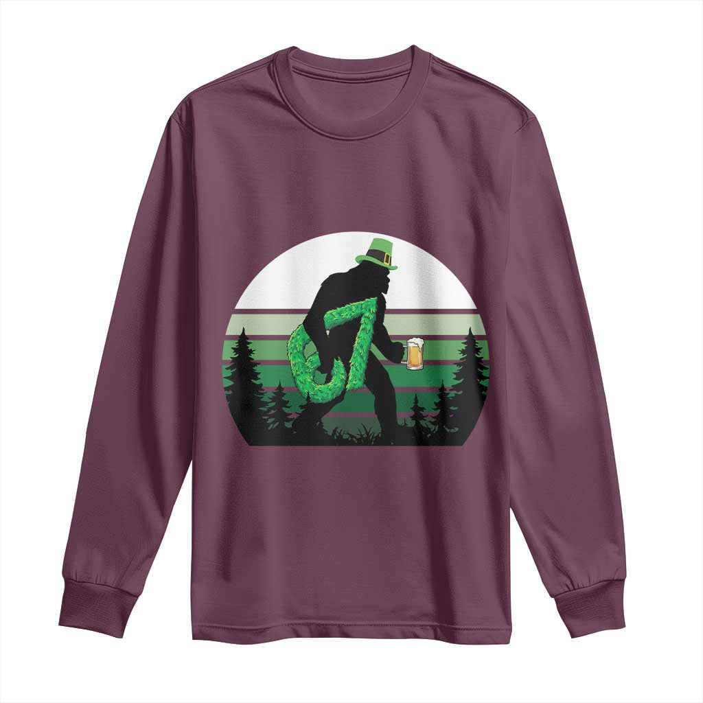 Funny St Patricks Bigfoot Says Six Seven Long Sleeve Shirt Gen Z Irish Gift TS12 Maroon Print Your Wear