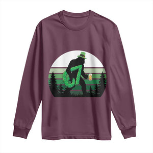 Funny St Patricks Bigfoot Says Six Seven Long Sleeve Shirt Gen Z Irish Gift TS12 Maroon Print Your Wear