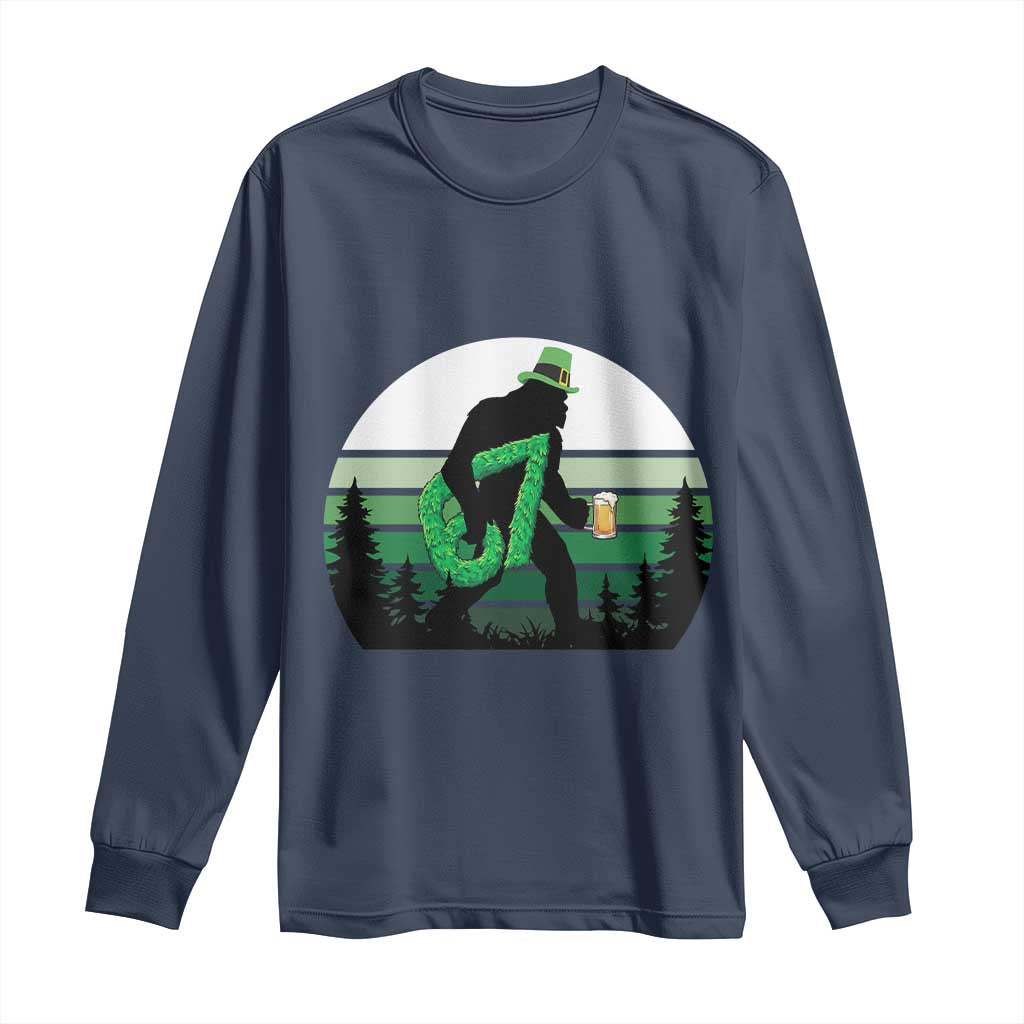 Funny St Patricks Bigfoot Says Six Seven Long Sleeve Shirt Gen Z Irish Gift TS12 Navy Print Your Wear