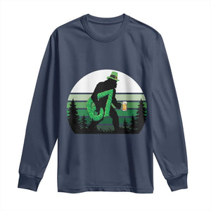 Funny St Patricks Bigfoot Says Six Seven Long Sleeve Shirt Gen Z Irish Gift TS12 Navy Print Your Wear