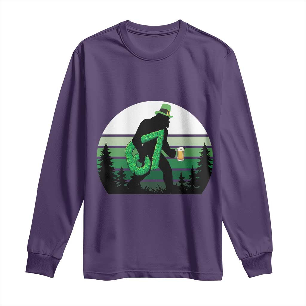 Funny St Patricks Bigfoot Says Six Seven Long Sleeve Shirt Gen Z Irish Gift TS12 Purple Print Your Wear