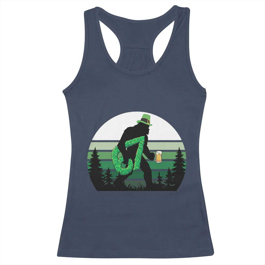 Funny St Patricks Bigfoot Says Six Seven Racerback Tank Top Gen Z Irish Gift TS12 Navy Print Your Wear