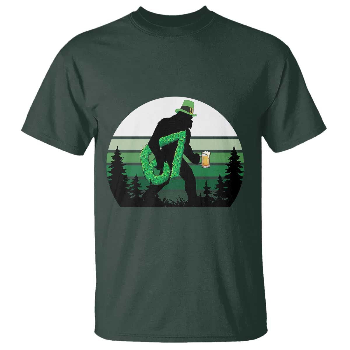 Funny St Patricks Bigfoot Says Six Seven T Shirt Gen Z Irish Gift TS12 Dark Forest Green Print Your Wear