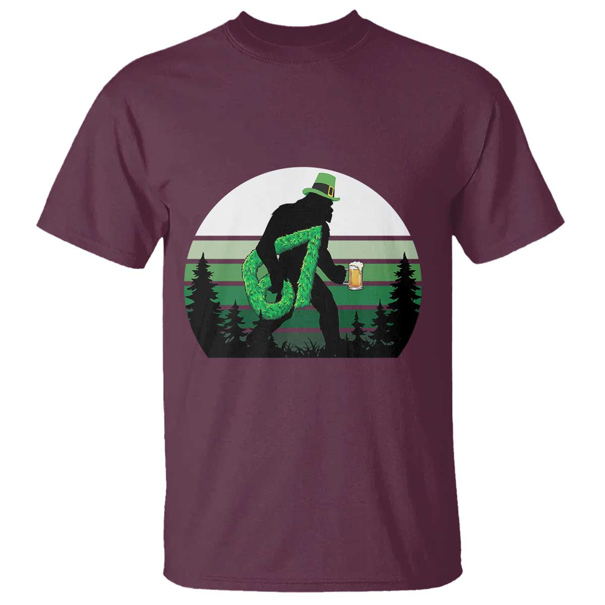 Funny St Patricks Bigfoot Says Six Seven T Shirt Gen Z Irish Gift TS12 Maroon Print Your Wear