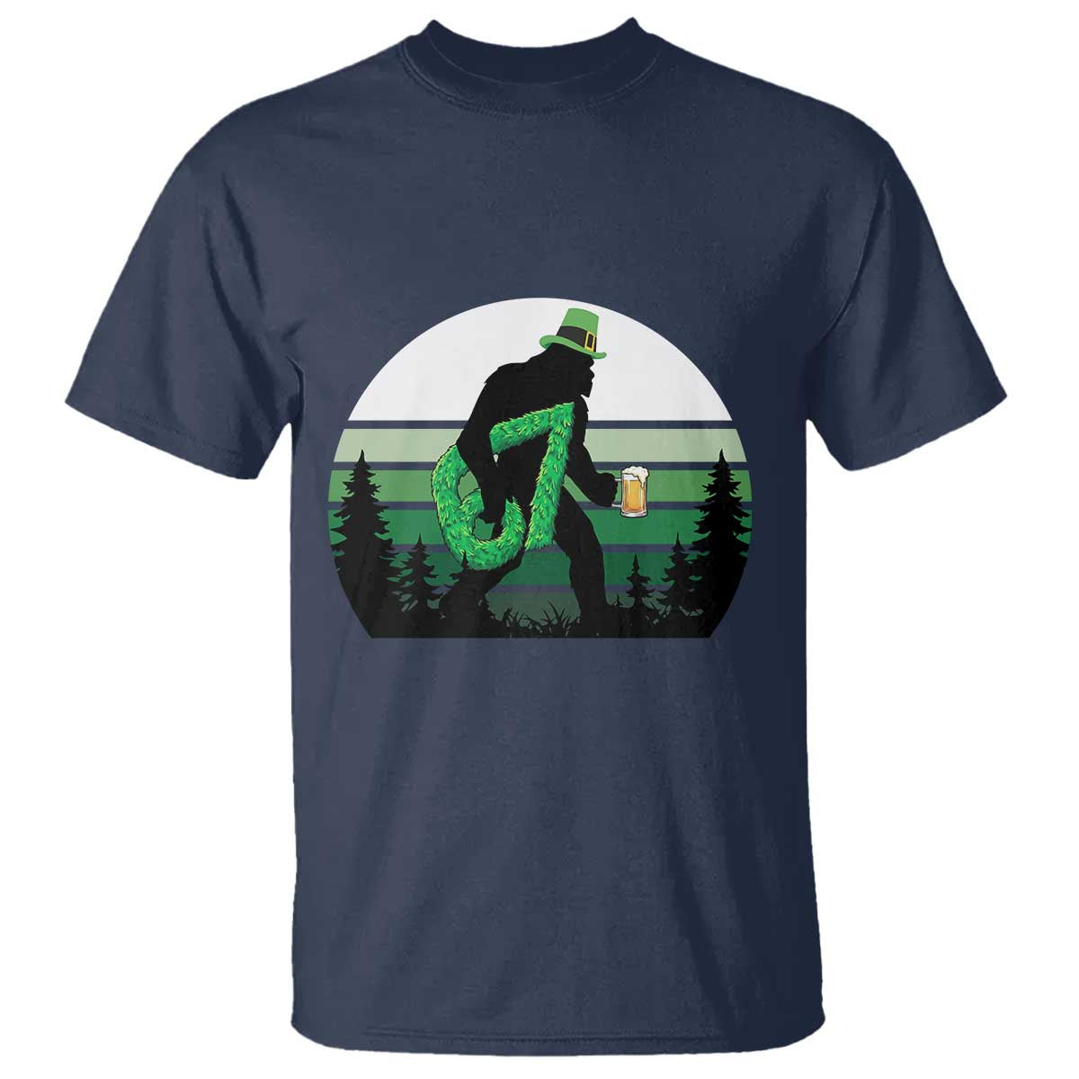 Funny St Patricks Bigfoot Says Six Seven T Shirt Gen Z Irish Gift TS12 Navy Print Your Wear