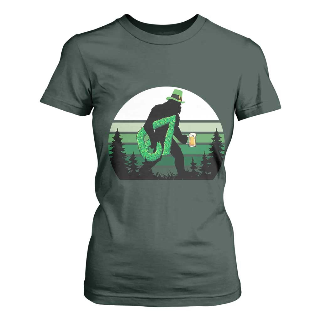 Funny St Patricks Bigfoot Says Six Seven T Shirt For Women Gen Z Irish Gift TS12 Dark Forest Green Print Your Wear