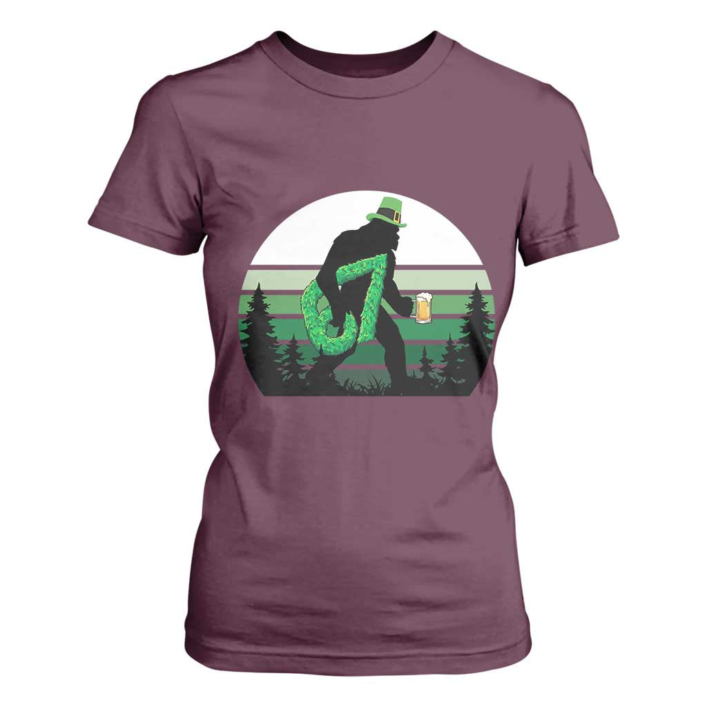 Funny St Patricks Bigfoot Says Six Seven T Shirt For Women Gen Z Irish Gift TS12 Maroon Print Your Wear