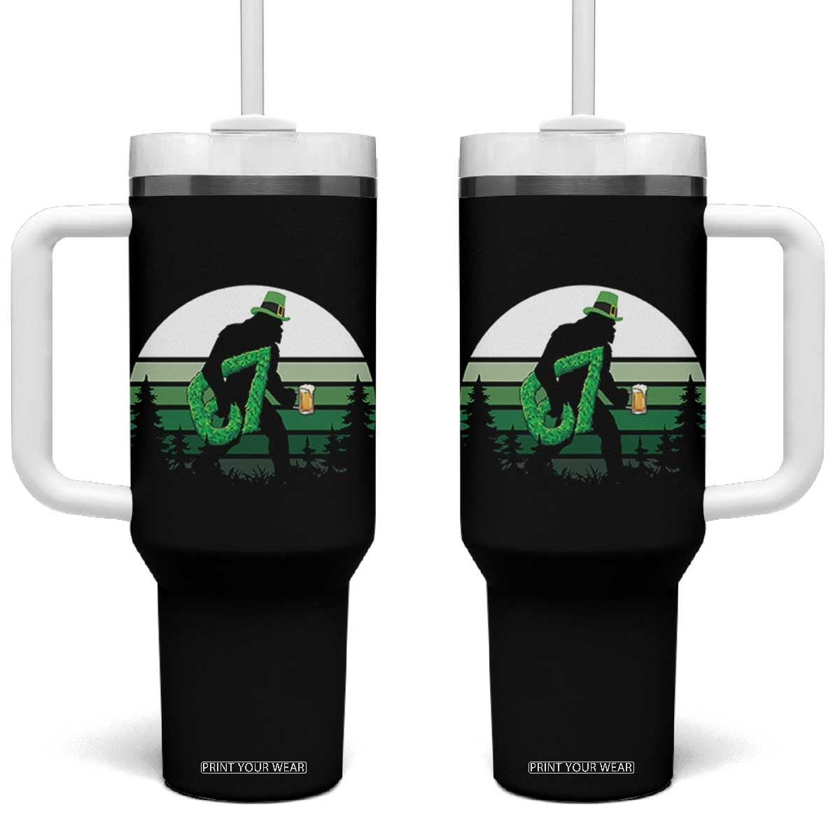 Funny St Patricks Bigfoot Says Six Seven Tumbler With Handle Gen Z Irish Gift TS12 One Size: 40 oz Black Print Your Wear