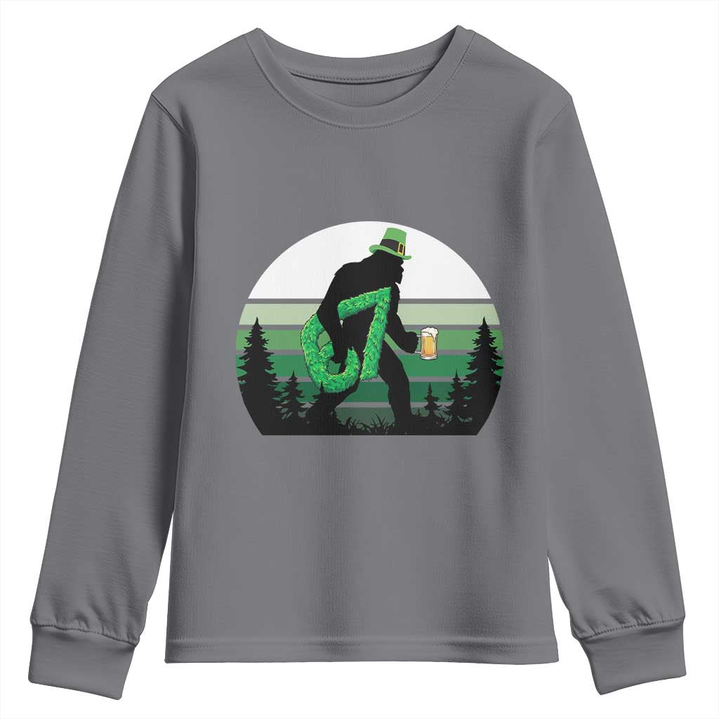 Funny St Patricks Bigfoot Says Six Seven Youth Sweatshirt Gen Z Irish Gift TS12 Charcoal Print Your Wear
