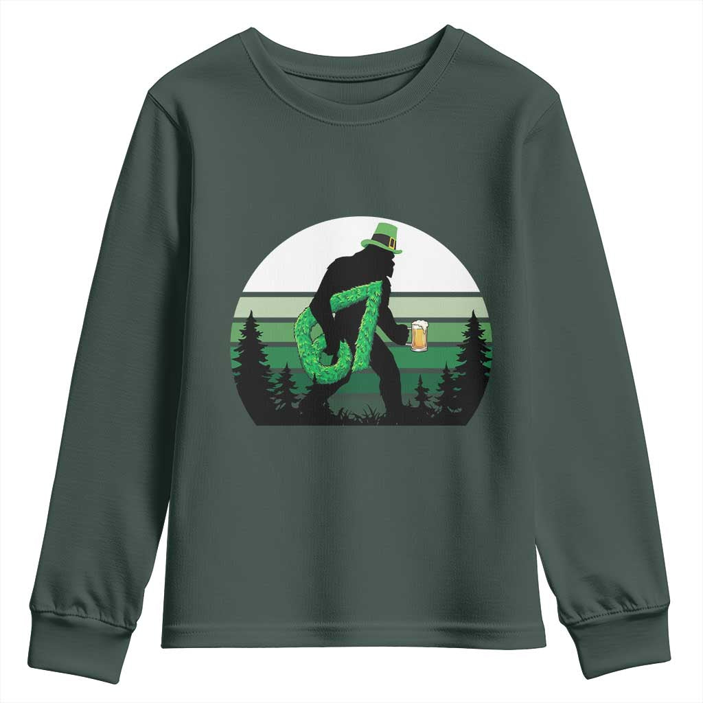 Funny St Patricks Bigfoot Says Six Seven Youth Sweatshirt Gen Z Irish Gift TS12 Dark Forest Green Print Your Wear