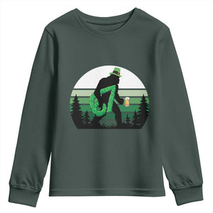 Funny St Patricks Bigfoot Says Six Seven Youth Sweatshirt Gen Z Irish Gift TS12 Dark Forest Green Print Your Wear
