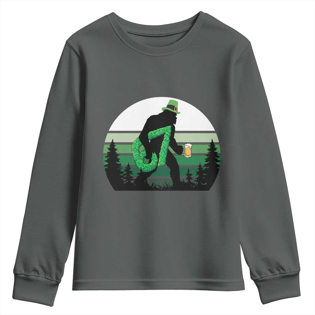Funny St Patricks Bigfoot Says Six Seven Youth Sweatshirt Gen Z Irish Gift TS12 Dark Heather Print Your Wear