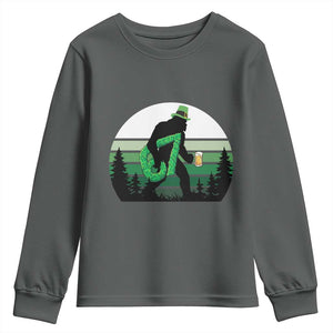 Funny St Patricks Bigfoot Says Six Seven Youth Sweatshirt Gen Z Irish Gift TS12 Dark Heather Print Your Wear