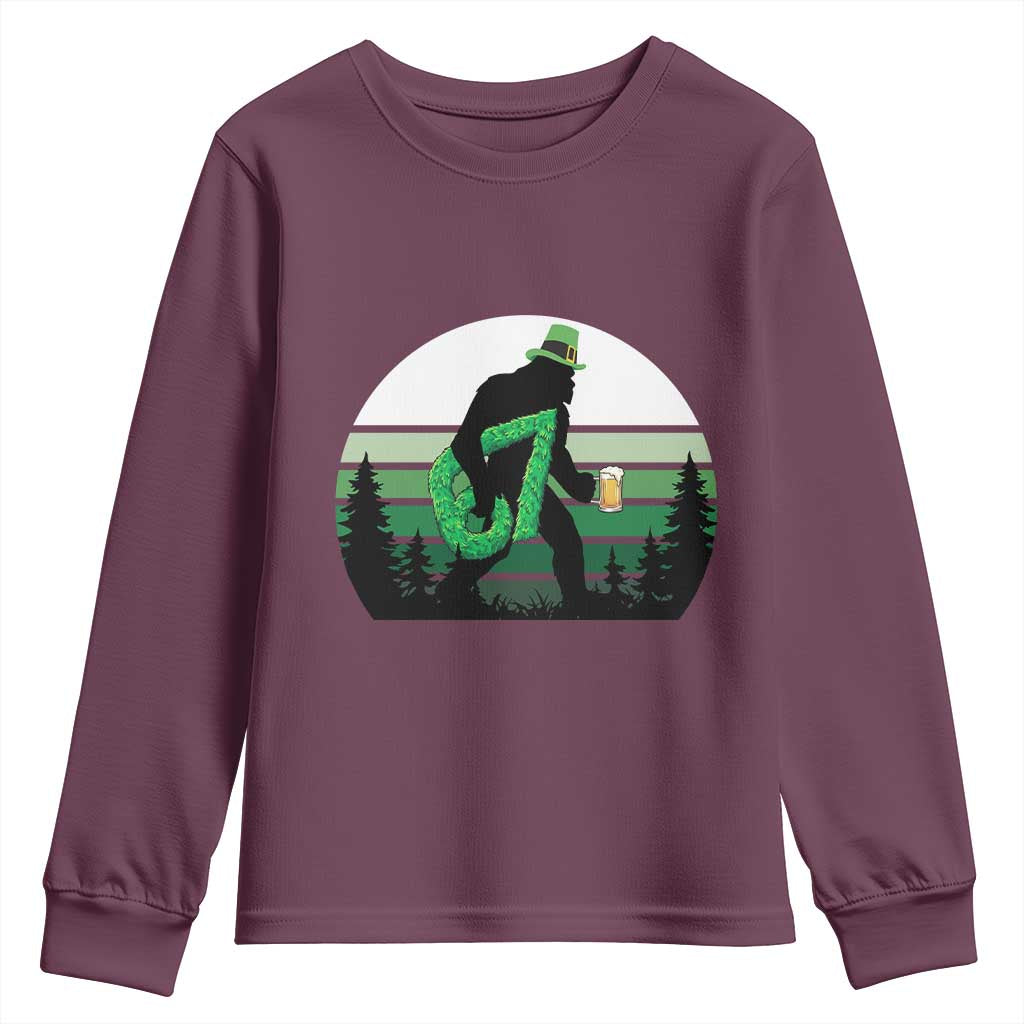 Funny St Patricks Bigfoot Says Six Seven Youth Sweatshirt Gen Z Irish Gift TS12 Maroon Print Your Wear