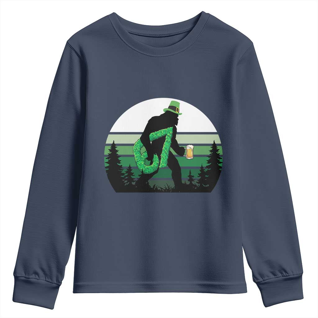 Funny St Patricks Bigfoot Says Six Seven Youth Sweatshirt Gen Z Irish Gift TS12 Navy Print Your Wear