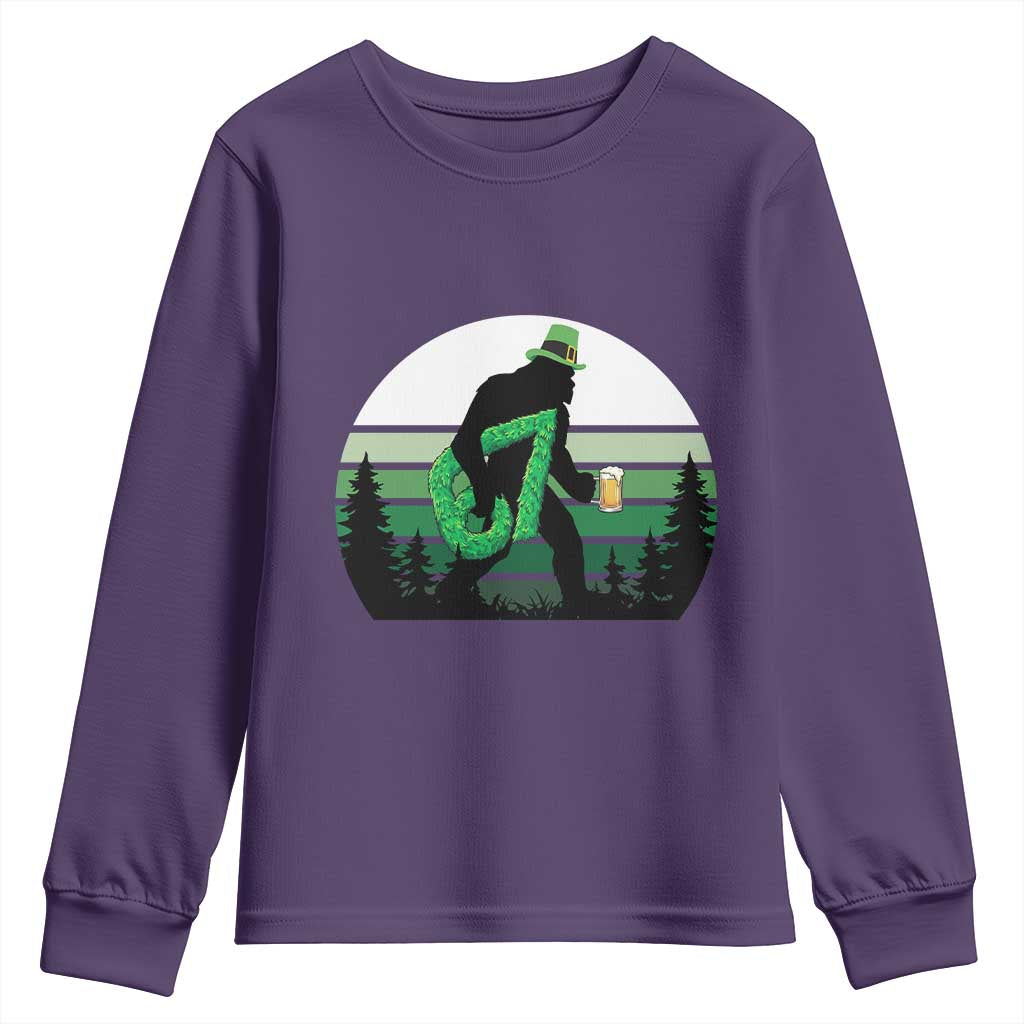 Funny St Patricks Bigfoot Says Six Seven Youth Sweatshirt Gen Z Irish Gift TS12 Purple Print Your Wear