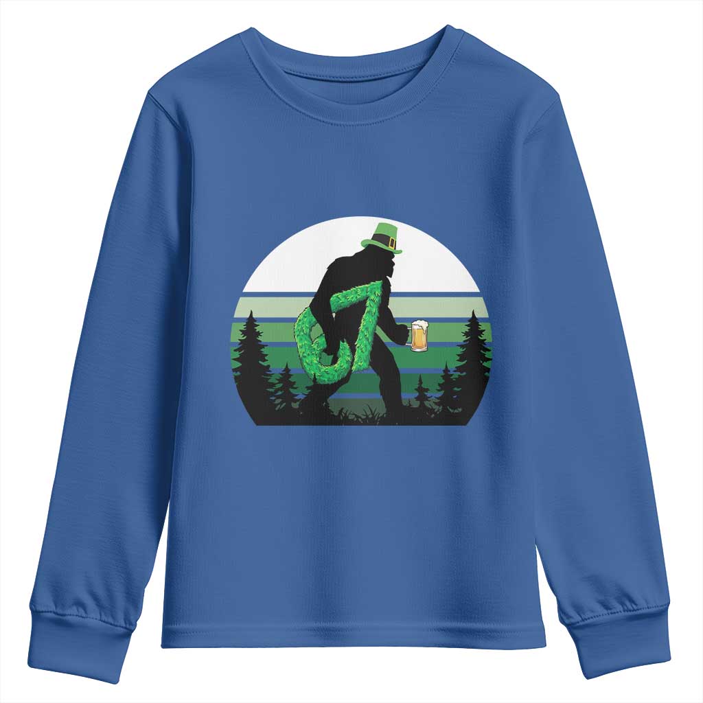 Funny St Patricks Bigfoot Says Six Seven Youth Sweatshirt Gen Z Irish Gift TS12 Royal Blue Print Your Wear