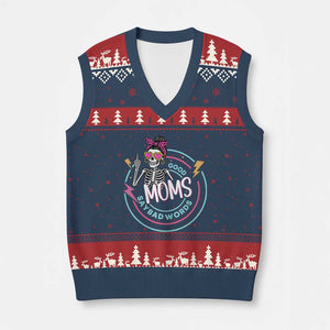 Funny Skeleton Mom Graphic V-Neck Knit Sweater Vest Good Moms Say Bad Words TS12 Navy Red Print Your Wear