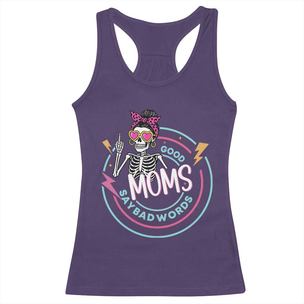 Funny Skeleton Mom Graphic Racerback Tank Top Good Moms Say Bad Words TS12 Purple Print Your Wear