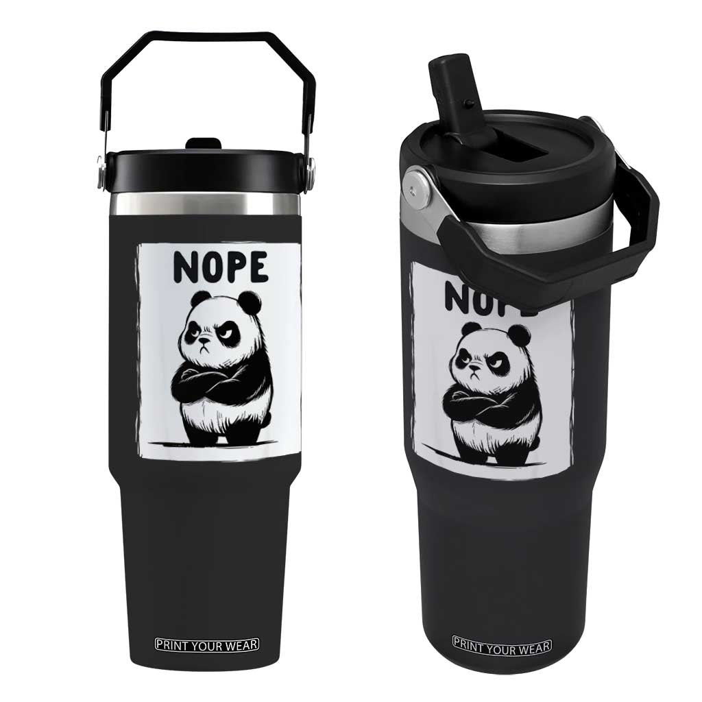 Grumpy Panda Says Nope Flip Straw Tumbler Japanese Aesthetic Panda Bear Graphic TS12 One Size: 30 oz Black Print Your Wear